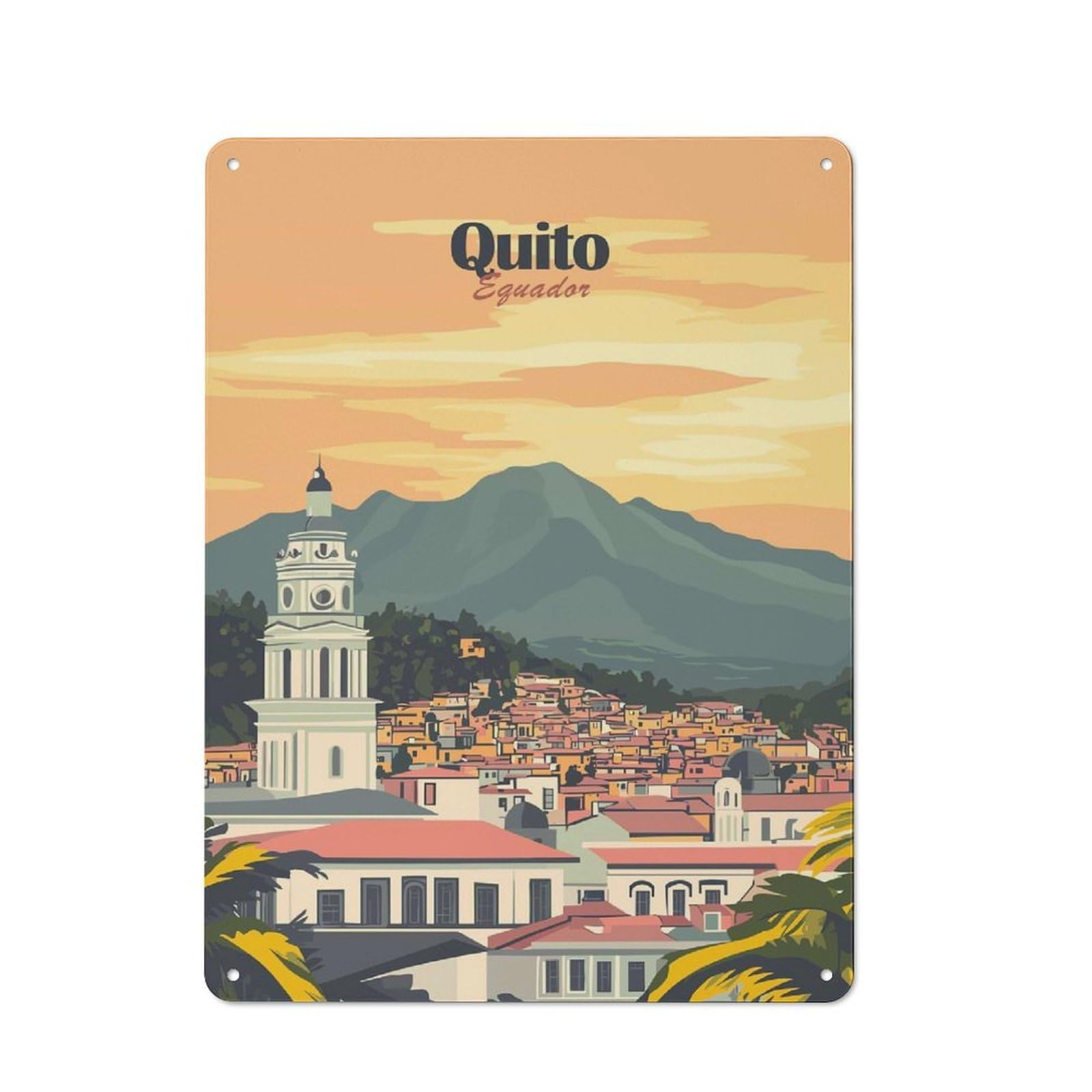 Junmoney Style-19 Quito Ecuador Cityscape Travel Farmhouse Metal Sign 40X30cm, Rustic Country Wall Plaque For Farmhouse Kitchen, Pantry Or Dining Area