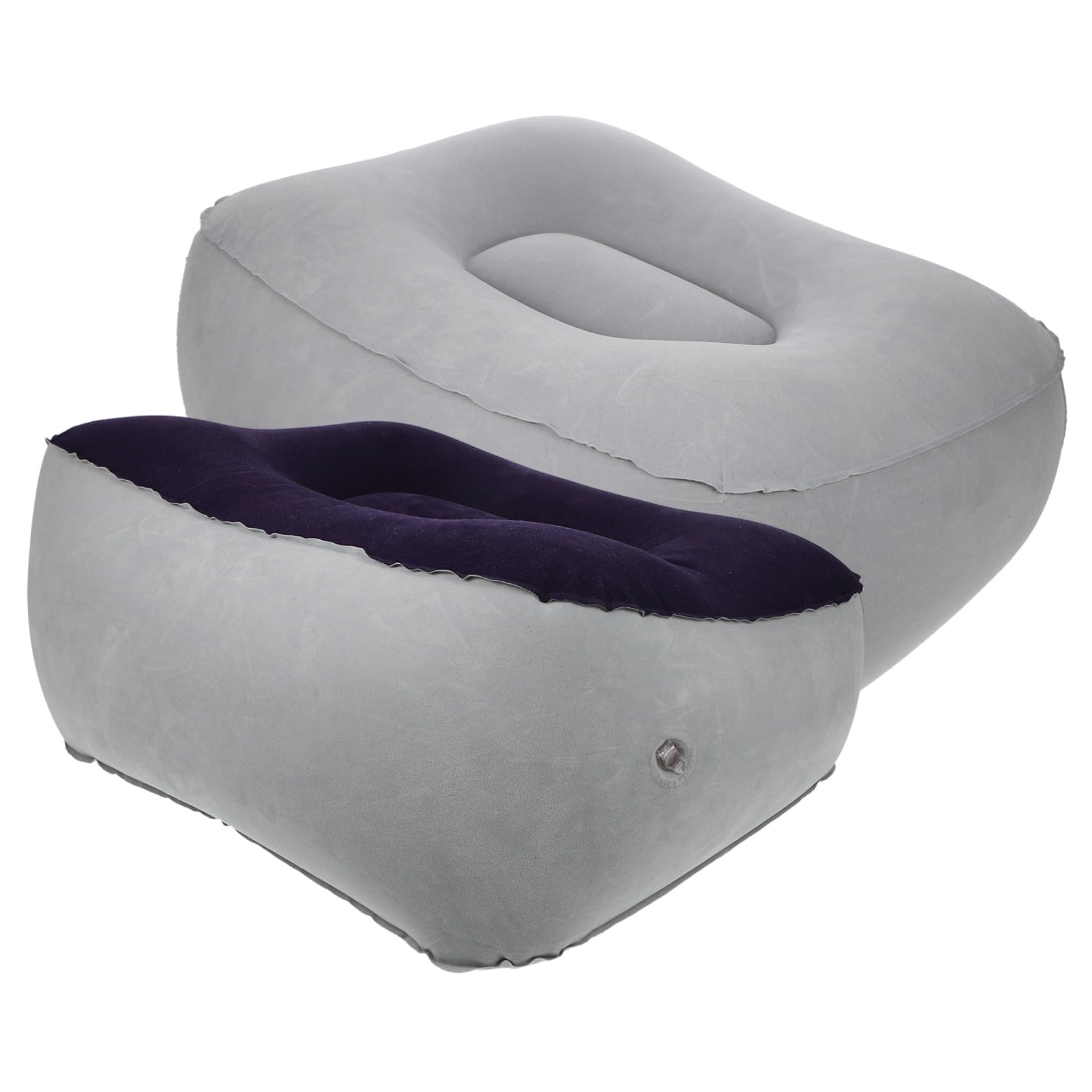 Reposapiés Inflable 2 Piezas para Viaje en Coche, Oficina y Exterior | Tejido Flocado de PVC Hipoalergénico, Soporte Ergonómico, Llenado Rápido, Eleva Piernas y Descanso Cómodo