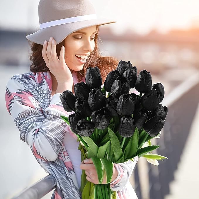 Tulipanes artificiales negros: 20 ramos para decoración moderna 3