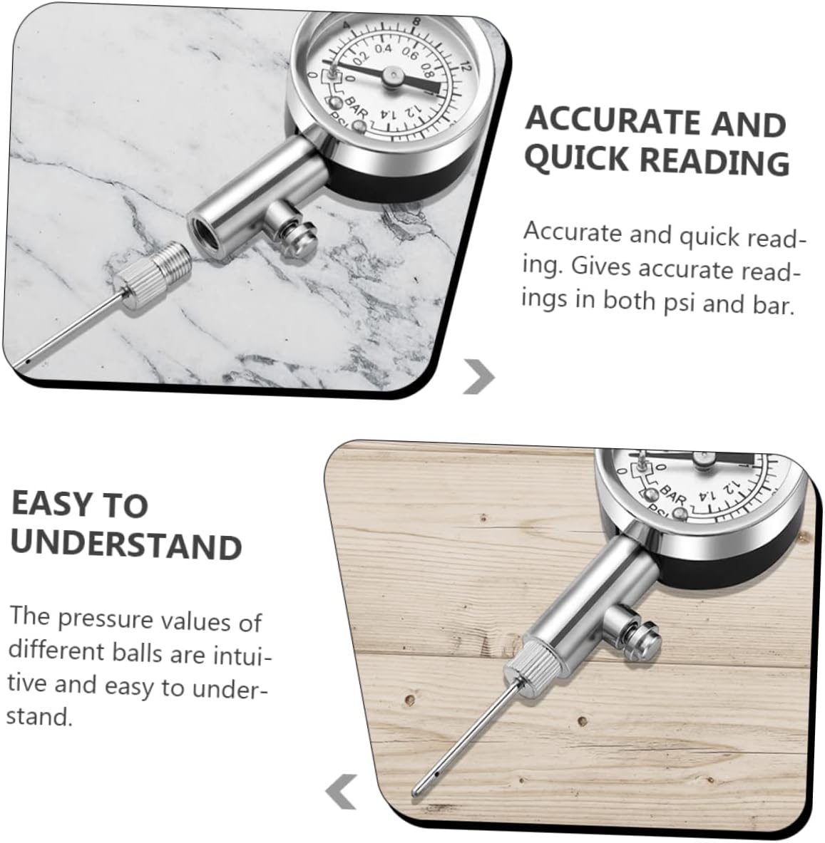 Metal Balls Barometer Pressure Gauge Basketball Needle for Outdoor Sports Inflation Tools