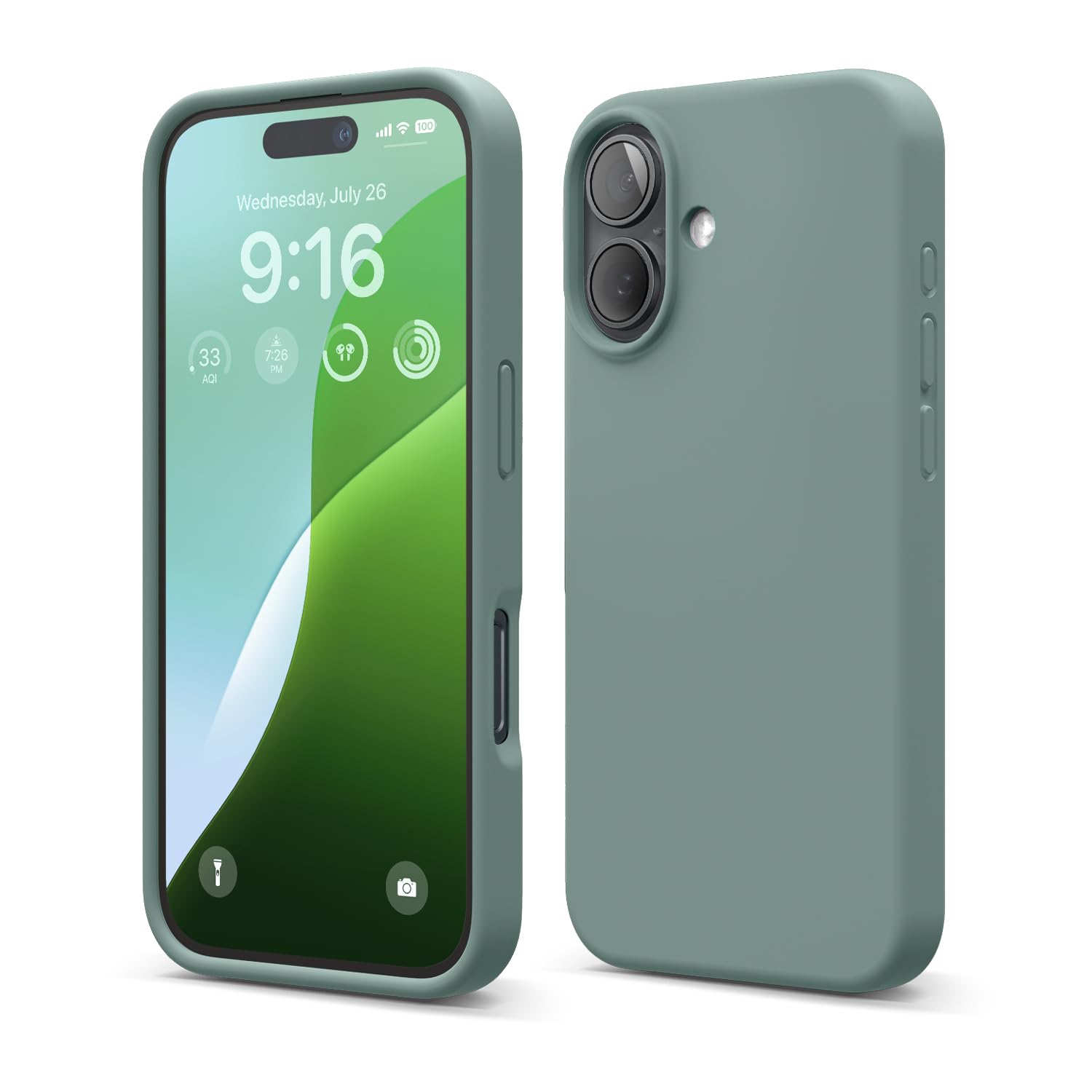 elago Cover Compatibile con iPhone 16 - Custodia in Silicone Liquido Premium, Protettiva Completa, Antiurto, Sottile, Fodera in Microfibra Antigraffio (Notte Verde)