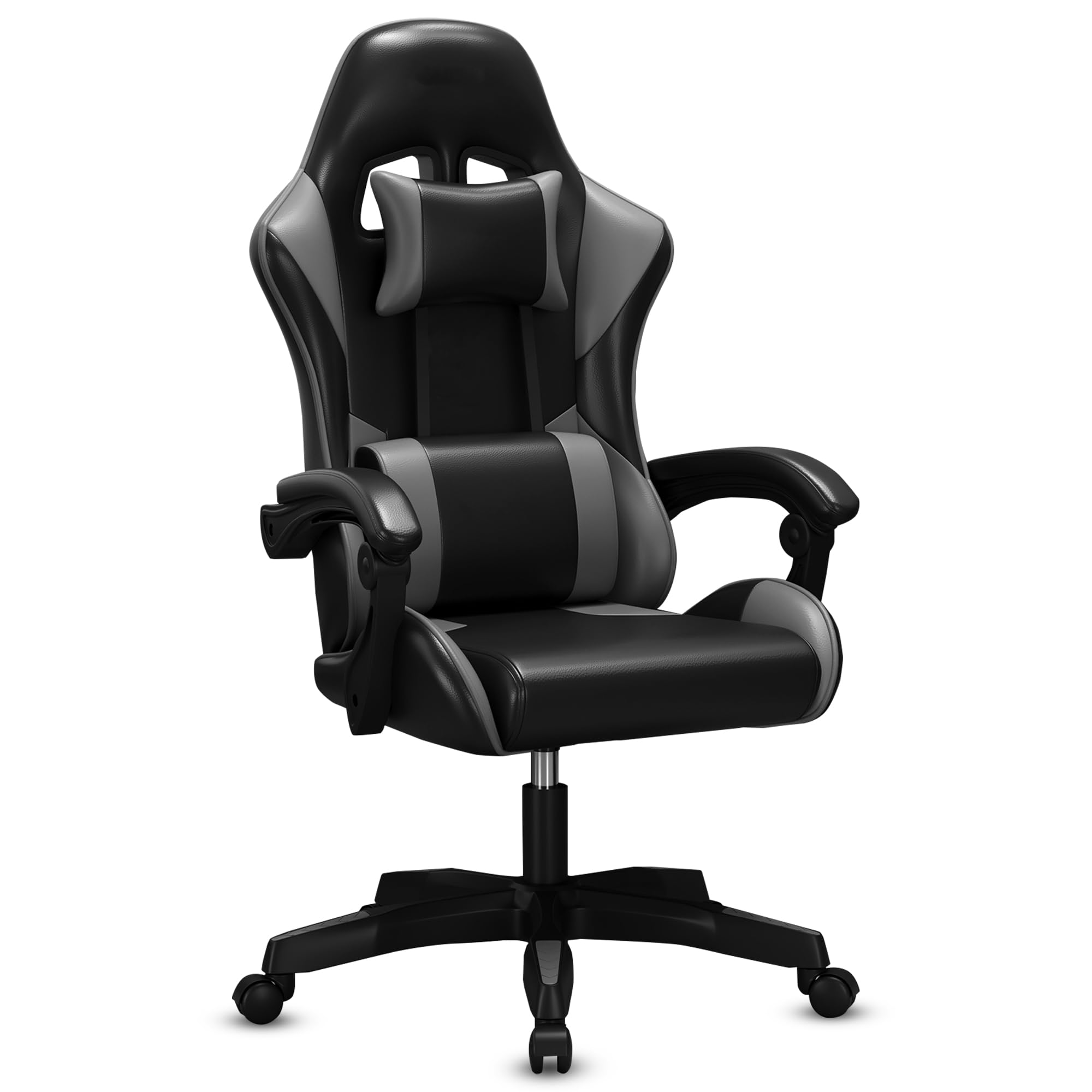 Bayt Silla de gaming ergonómica – Silla de escritorio ajustable para ordenador o portátil, silla de oficina con respaldo alto, negro/gris