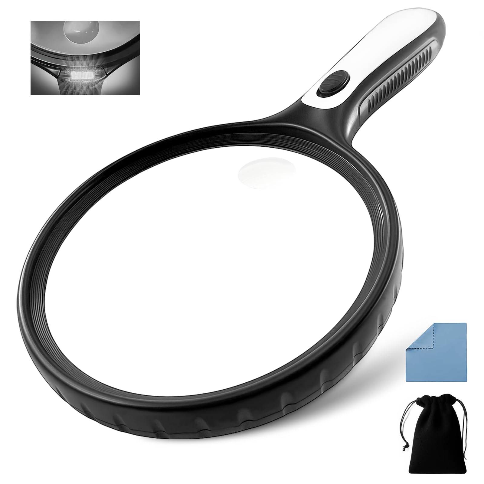 Zeeorymn Magnifying Glass Large Diameter 145mm Magnifying Glass with Light- for Seniors Reading, Coin & Jewellery Inspection, Anti-Shake Close Work