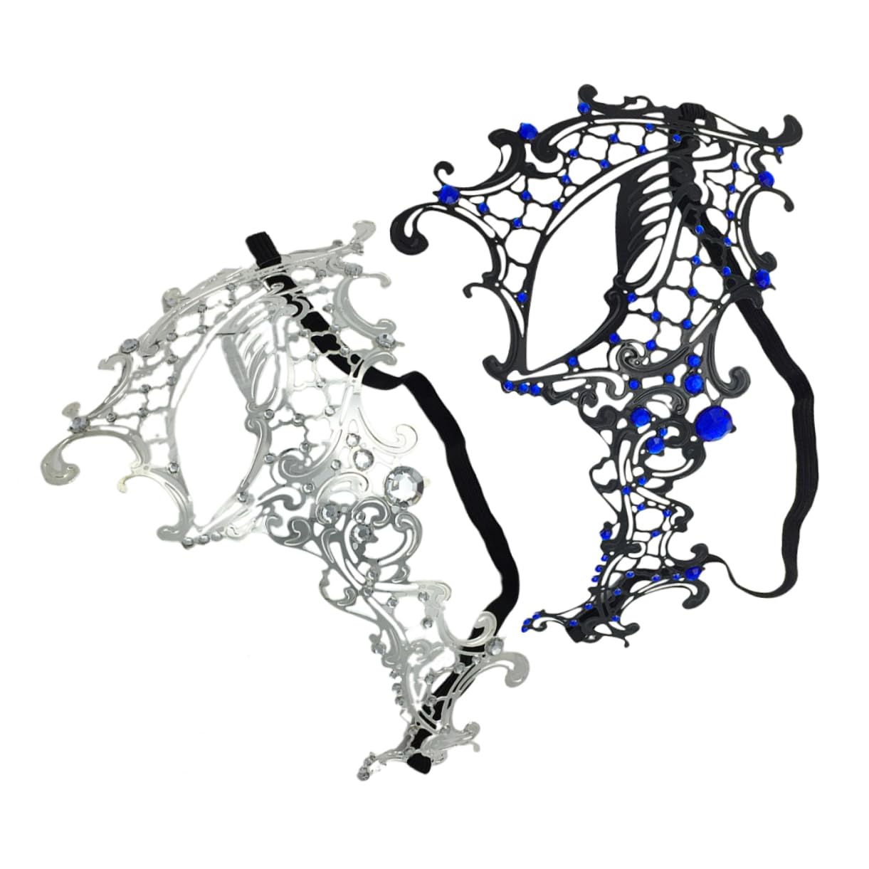 WOFASHPURET 2pcs Hollow Metal Halloween Mask Elegant Masquerade Mask for Women for Carnival Cosplay Parties Special Occasions Rhinestones