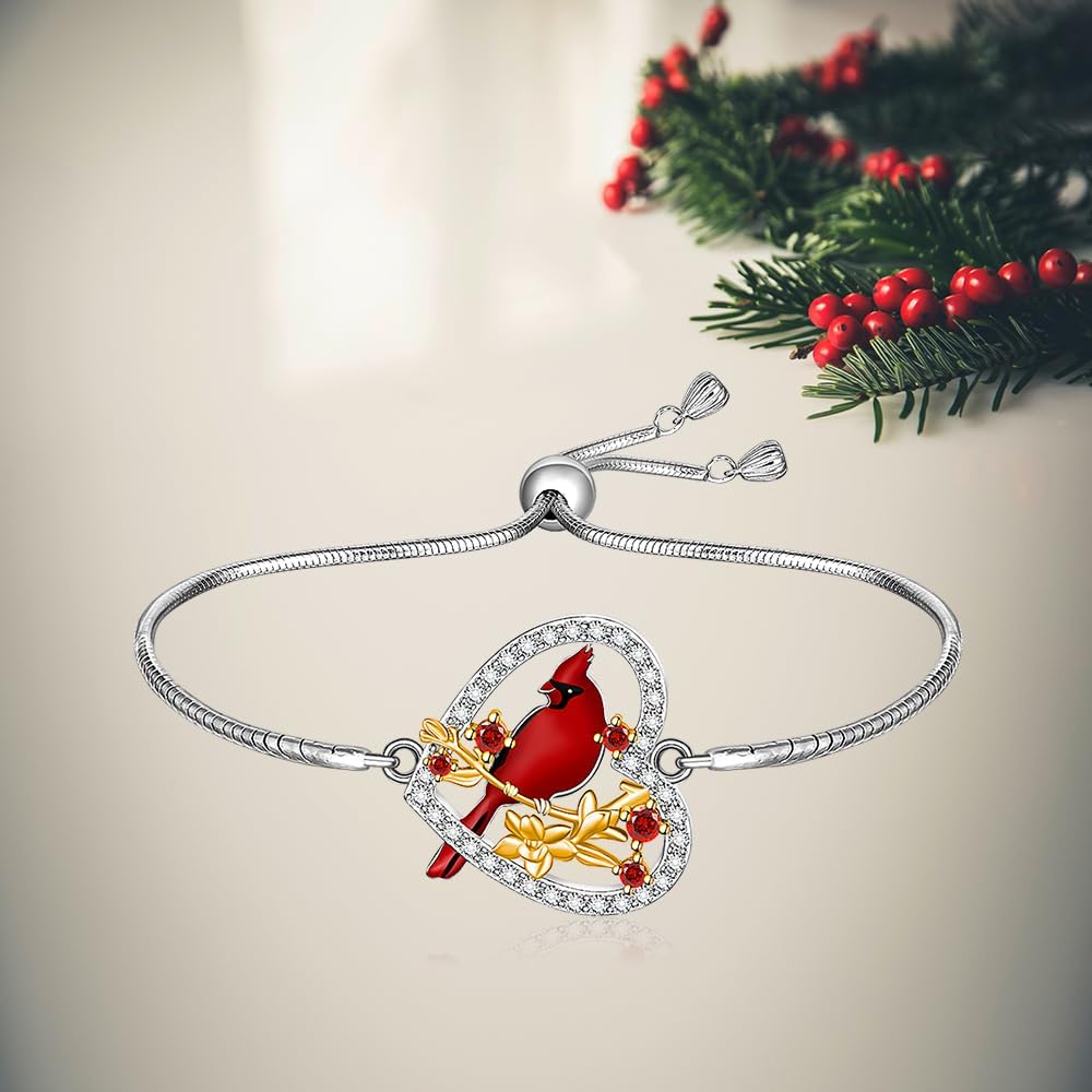 Fenthring Cardinal Bracelet for Women Sterling Silver Heart Red Cardinal Bird Bracelets Jewelry Adjustable Memorial Sympathy Christmas Gifts - Image 4
