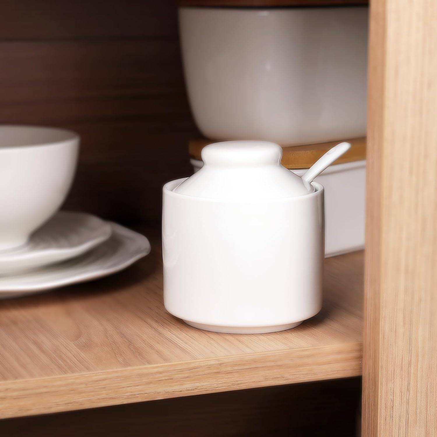 8 oz Sugar Bowl with Lid and Spoon (White)