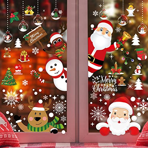 Lot de 8 feuilles de 160 autocollants de Noël pour fenêtre - Flocon de neige - Amovibles - En PVC - Pour maison, église, salle de classe - Réutilisables Cover