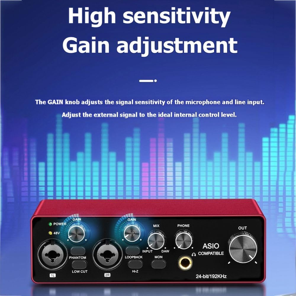 Tarjeta de Sonido Profesional ASIO Audio de 2 Canales con Interfaz de Audio USB, Tarjeta de Sonido Externa para Grabación en Directo