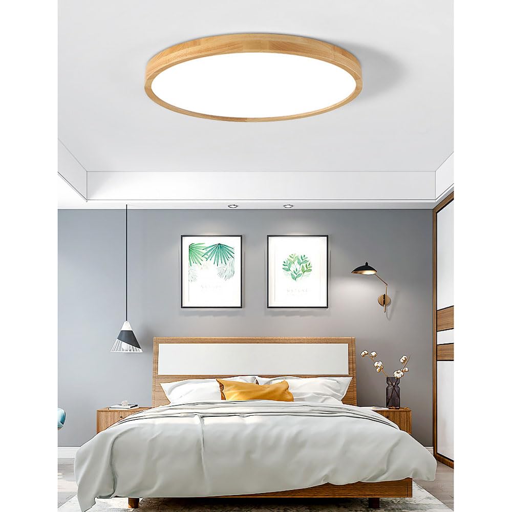 Lámpara De Techo Japonesa LED Con Marco De Madera: Estilo Cálido Y Elegante Para Salón, Comedor O Dormitorio
