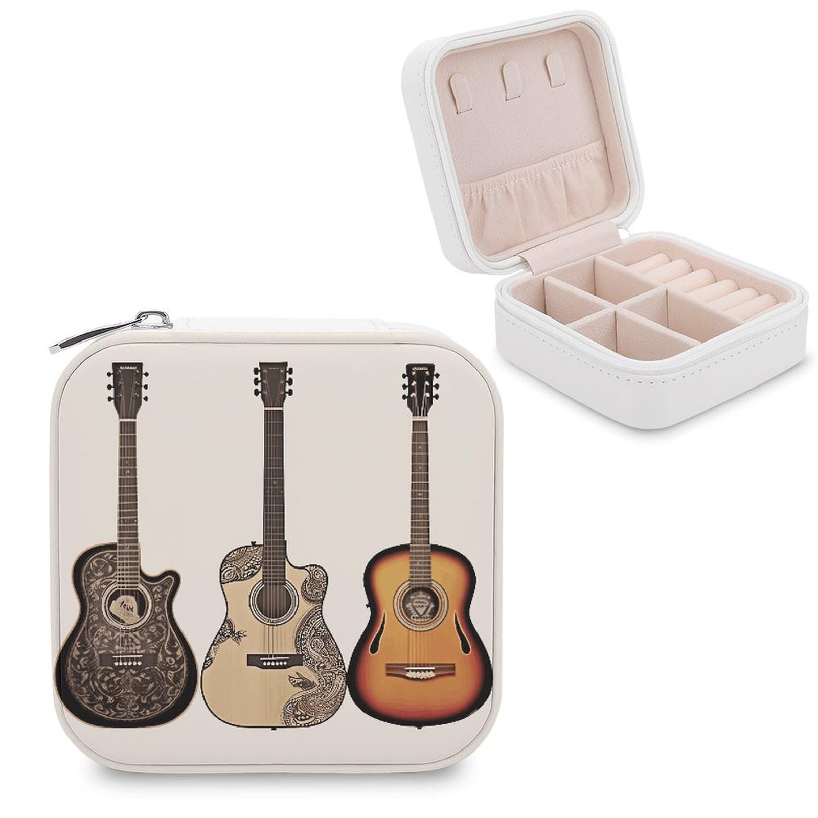 VstaDank Guitar Jewelry Box Exquisite Leather Jewelry Organizer Portable Trinket Organizer Fashion Travel Jewelry Case for Rings Earrings Necklaces Unique Gifts for Women