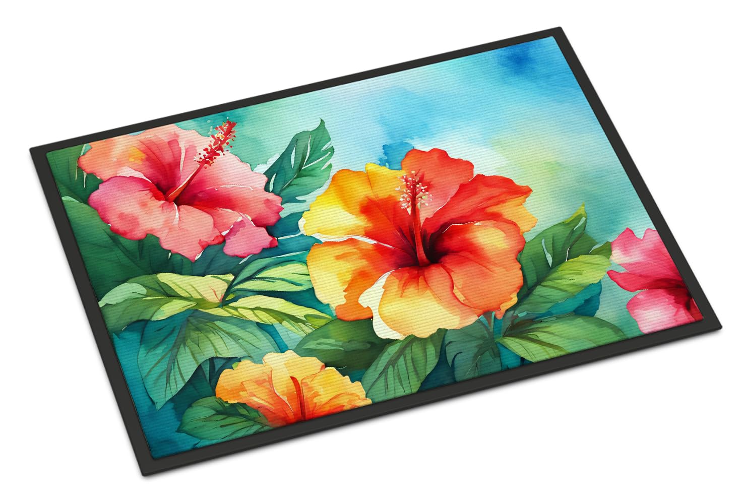 Caroline's Treasures DAC1641MAT Hawaii Hawaiian Hibiscus in Watercolor Doormat 18x27 Front Door Mat Indoor Outdoor Rugs for Entryway, Non Slip