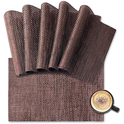 Placemat Set of 6 (Basketweave Brown, 18" x 12") Cover