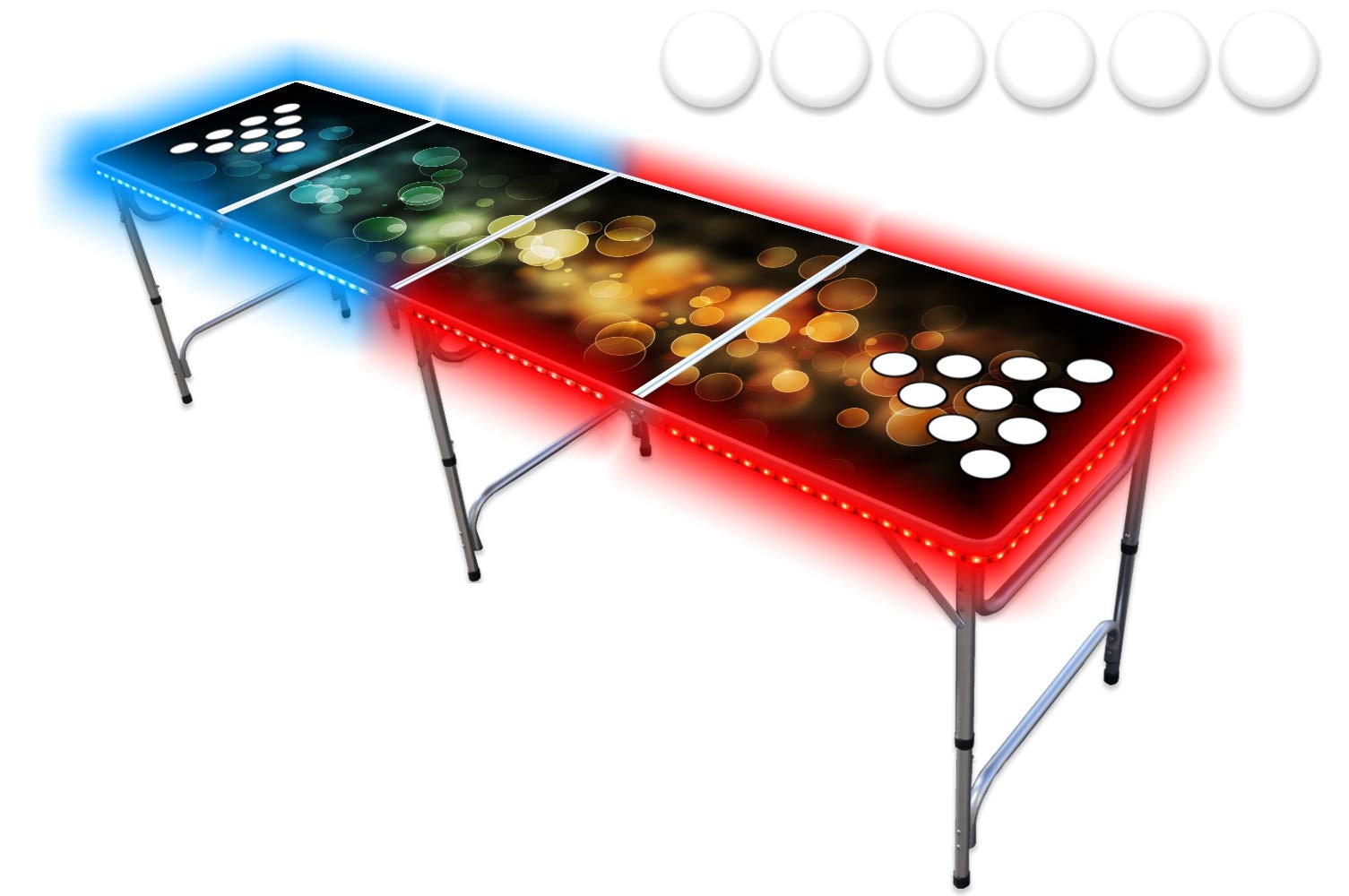 PartyPongTables.com 8-Foot Beer Pong Table with Cup Holes and LED Lights