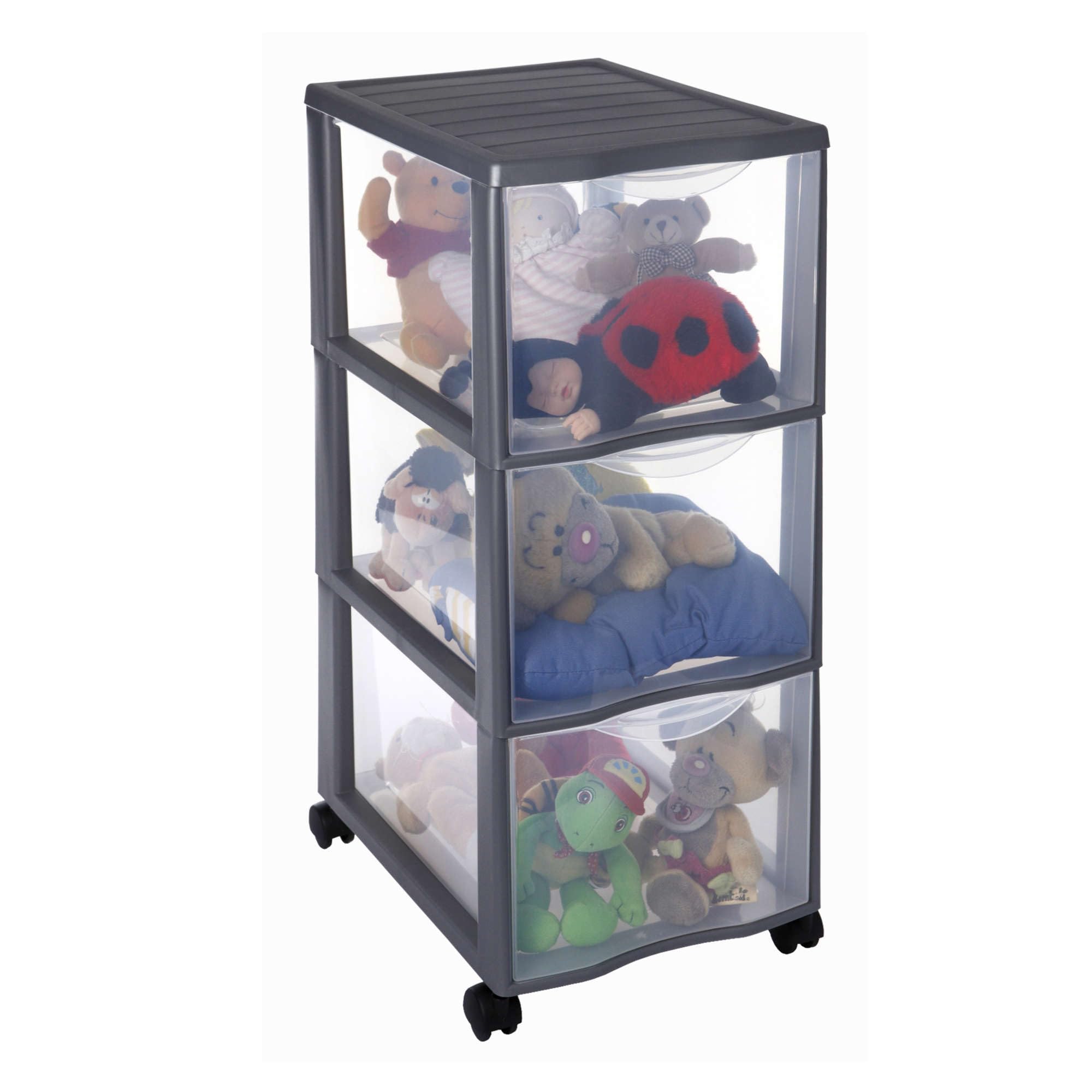 SUNDIS Orgamix, tour de rangement plastique, 3 tiroirs transparents, roues | Format papier A4, hauteur 63,5 cm, idéale rangement bureau, cours, documents, fournitures, accessoires