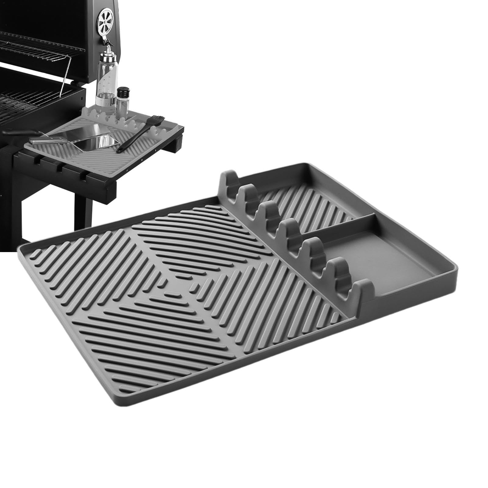 Silicone Grill Mat, Griddle Tool Mat - High Temperature Resistant Grill Side Rack Spatula Mat | Suitable Grill Prep Trays