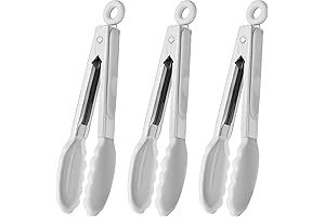 Mini Tongs with Silicone Tips 7-Inch Kids Serving Tongs, Set of 3 (White)