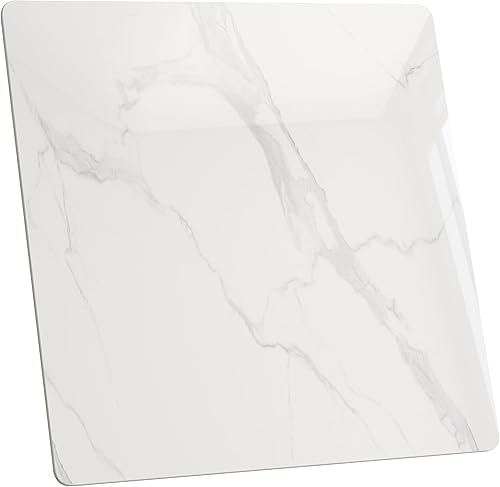 Miniatura 14 de Mesa de Sobre Rectangular, 39.3 x 23.6 pulgadas de Piedra Sintética Blanca, Reemplazo y Cubierta de Mármol DIY, Resistente a Arañazos y al Desgaste,