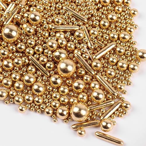 Gold Sprinkles for Cake Decorating, Gold Pearl Sugar Cupcake, Cookies, Ice Cream Toppings, 3.5 Ounces Cake Decorationss Baking, Perfect for Wedding, New Year’S Eve, Christmas Party