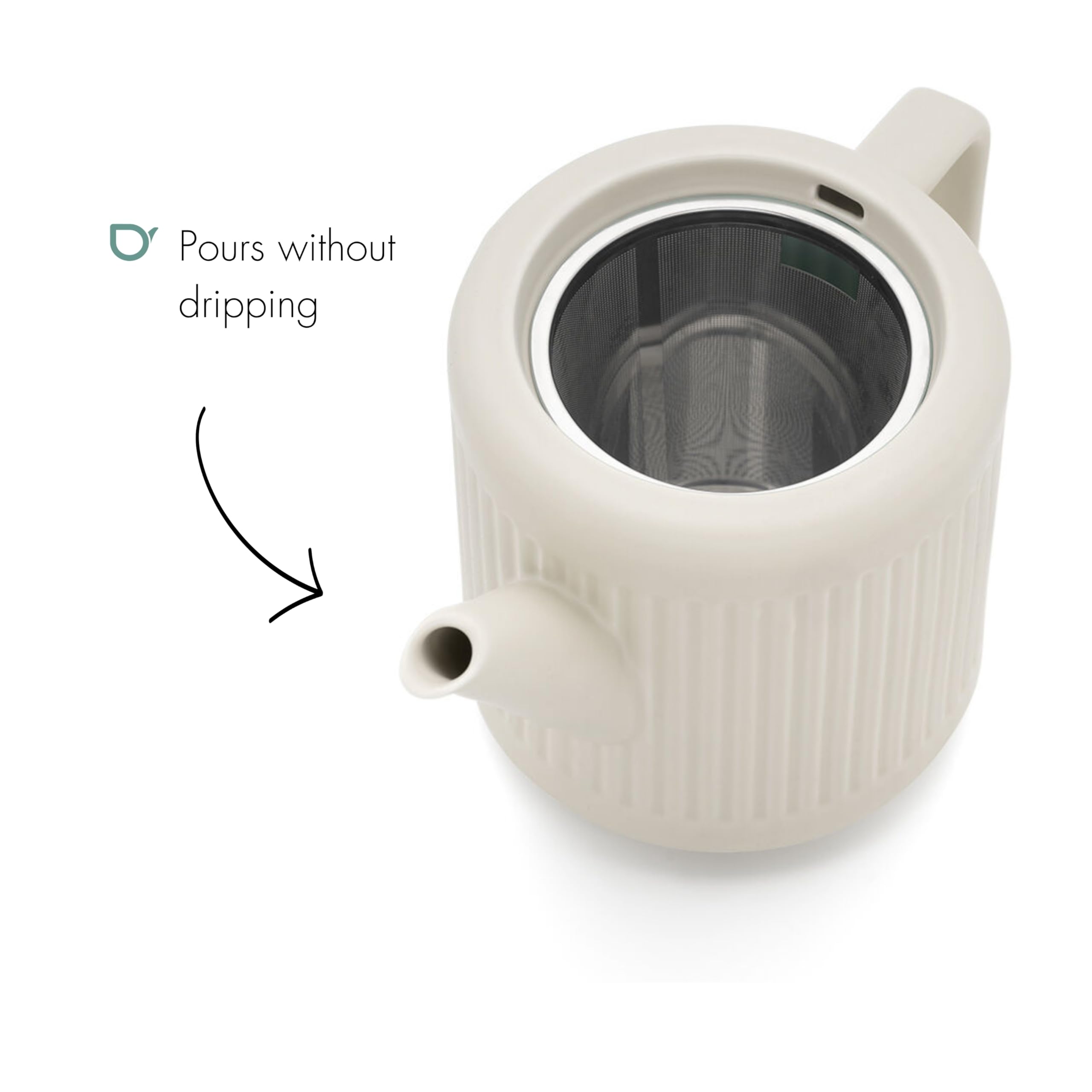 Bredemeijer Tetera de porcelana blanca de 1,2 litros con filtro de té de acero inoxidable, colador para tipos de té sueltos, apta para lavavajillas