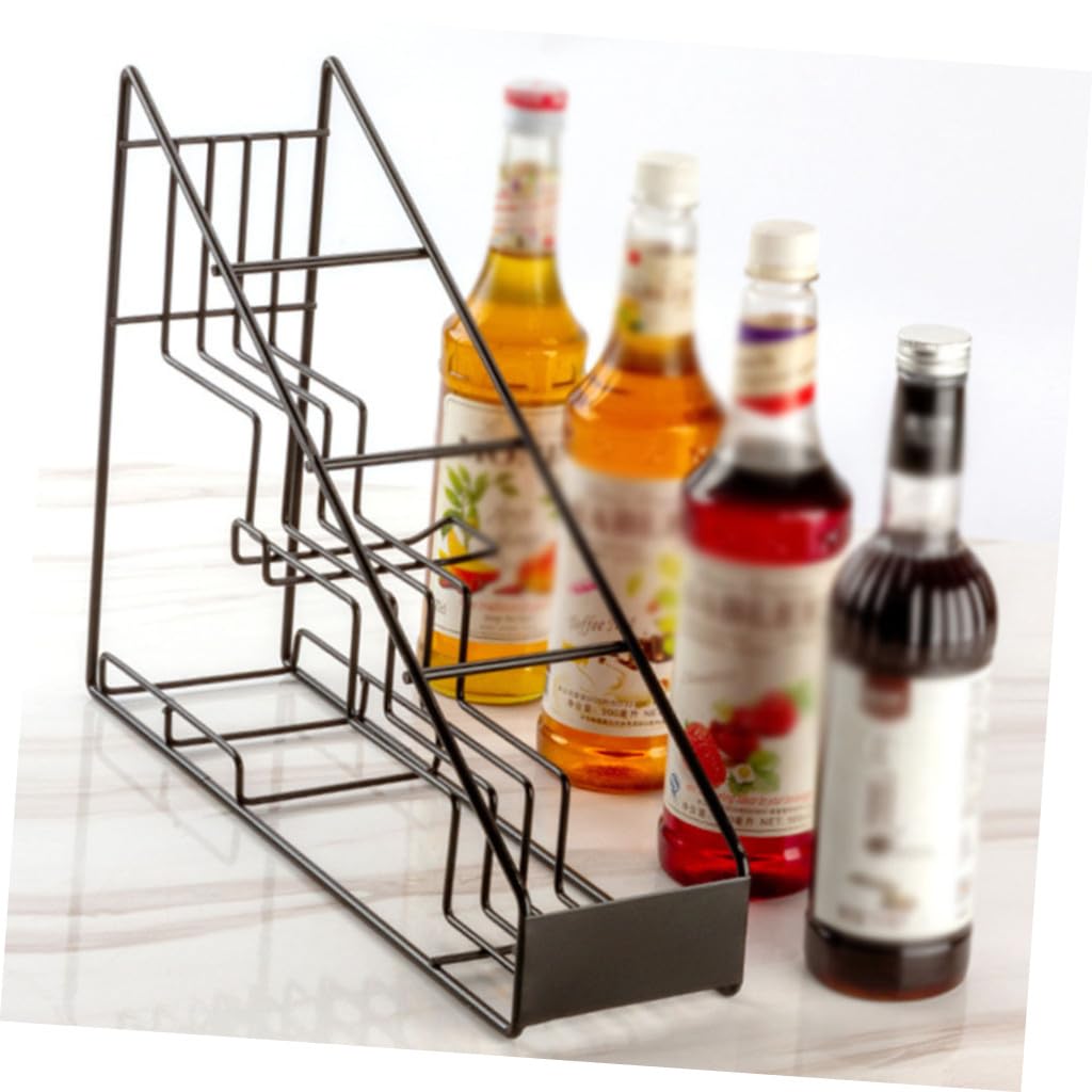 Organizador de Cocina y Cafetería en Hierro Negro, Estante para Botellas de Jarabe 3 Niveles Escalonados, Soporte Multiusos para Botellas y Condimentos en Espacios Reducidos