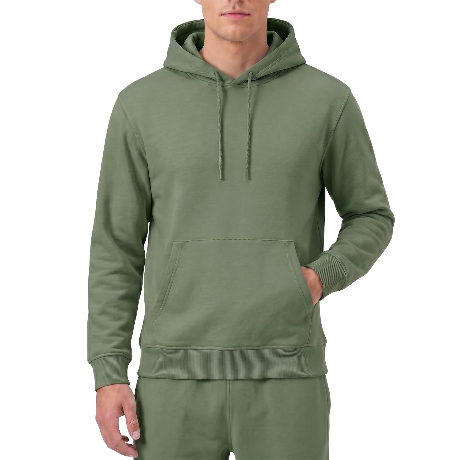RIPT Men's Fleece Pullover Hoodie Soft Hooded Sweat Top with Pockets and Drawstrings Long Sleeves Casual Sweatshirt for Gym & Loungewear (Army, XXL)