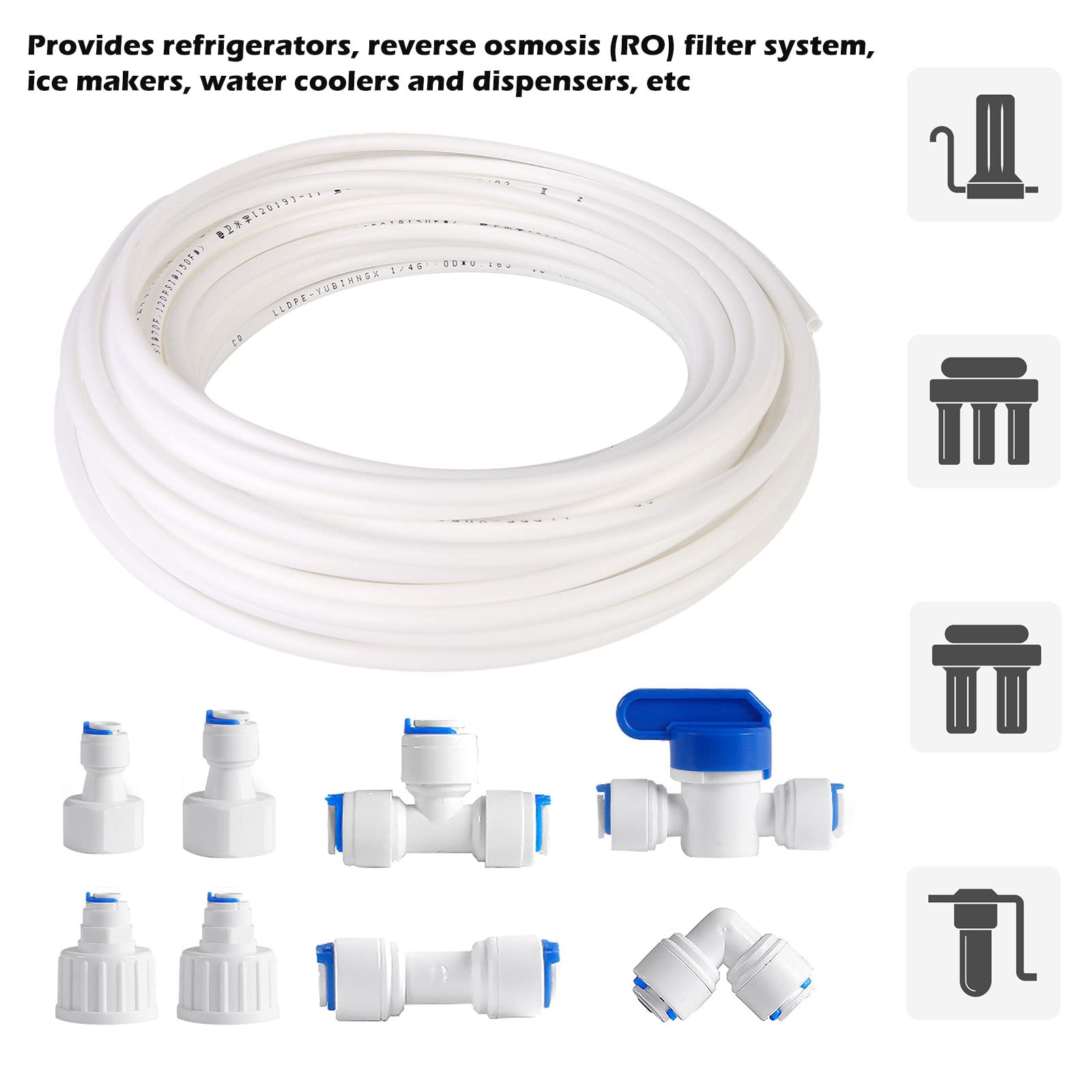 Vegena 20m Wasserzulaufleitung Universal Anschluss-Set Kühlschrankschlauch Wasseranschluß Wasserschlauch für Kühlschrank Side by Side 1/4 Zoll