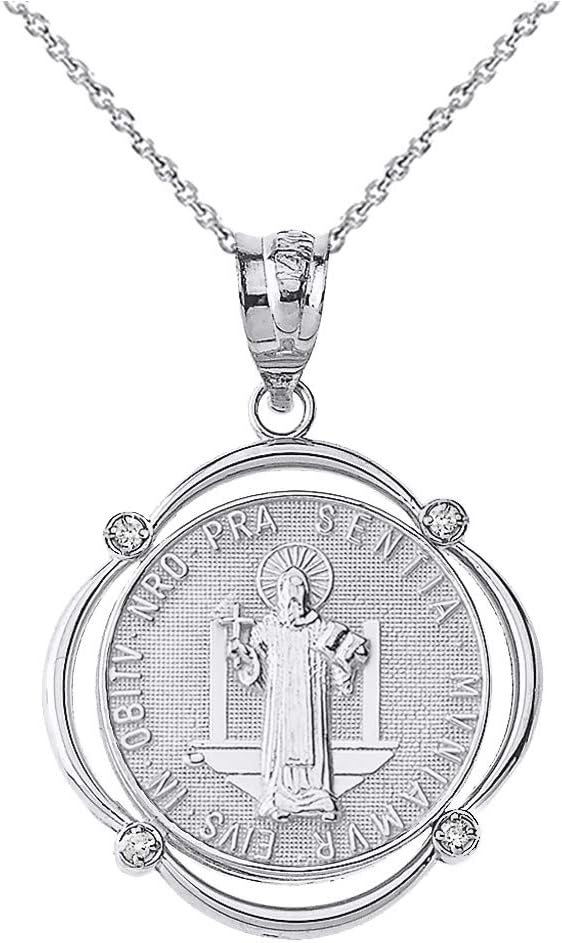 Fine 10k Gold Medalla De San Benito Saint St Benedict Diamond Pendant Necklace