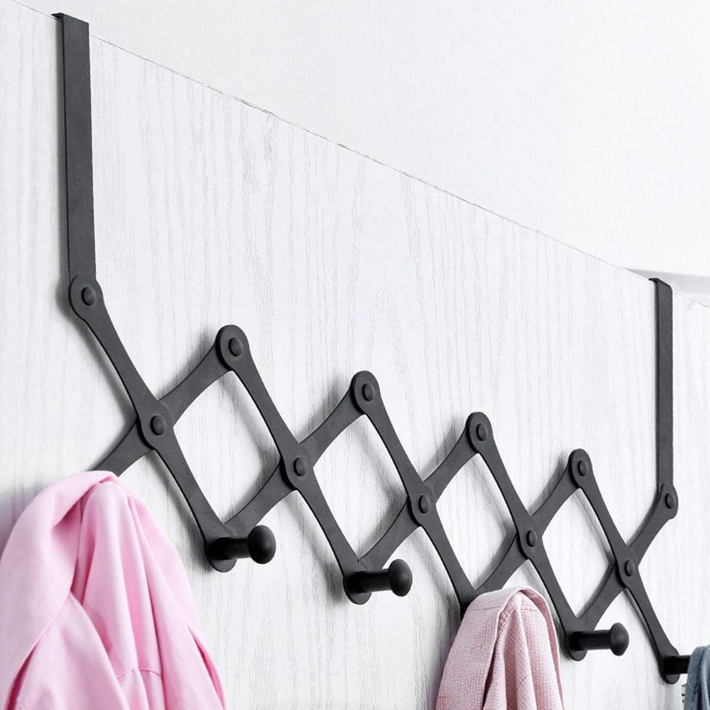 Atyhao Stainless Steel Over The Door Hooks Telescopic Folding Hat Backpack Hanger Door Hanging Rack for Living Room Bedroom (6 Hooks Black)