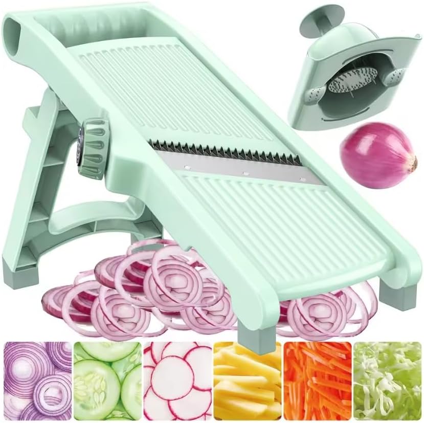 Adjustable Mandoline Slicer For Kitchen Safe Vegetable With Thickness Adjustment & Hand Guard Multifunctional Veggie Cutter For Onion Potato Carrot Fruit BPA-Free Dishwasher(No drain box)