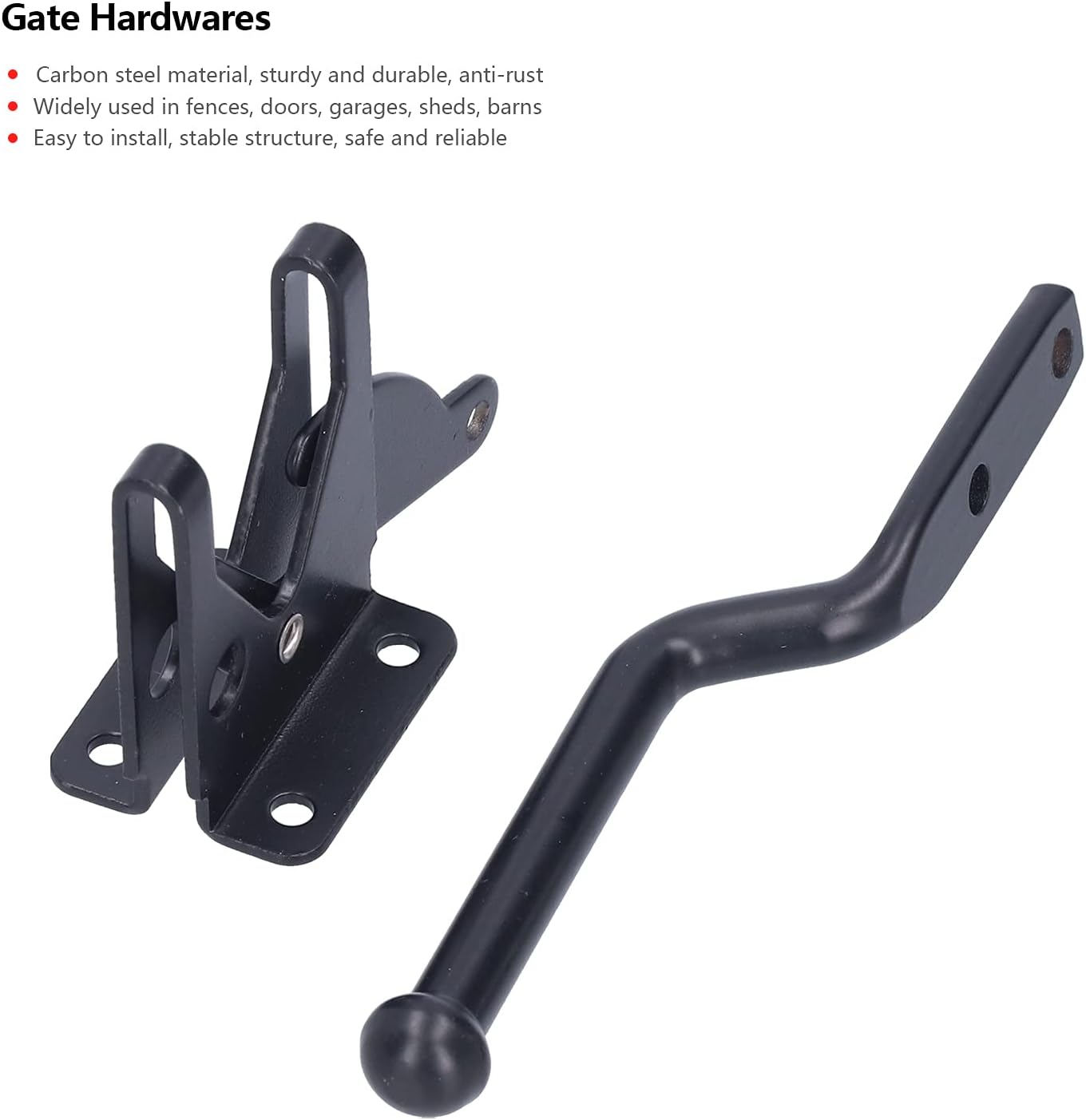 Gate Latch Kit with Mounting Hardware, Ergonomic Design Slide Bolt Lock Safety Door Hardware Fittings for Fence, Barn Farm Gates, High Strength Steel Latch with Rod