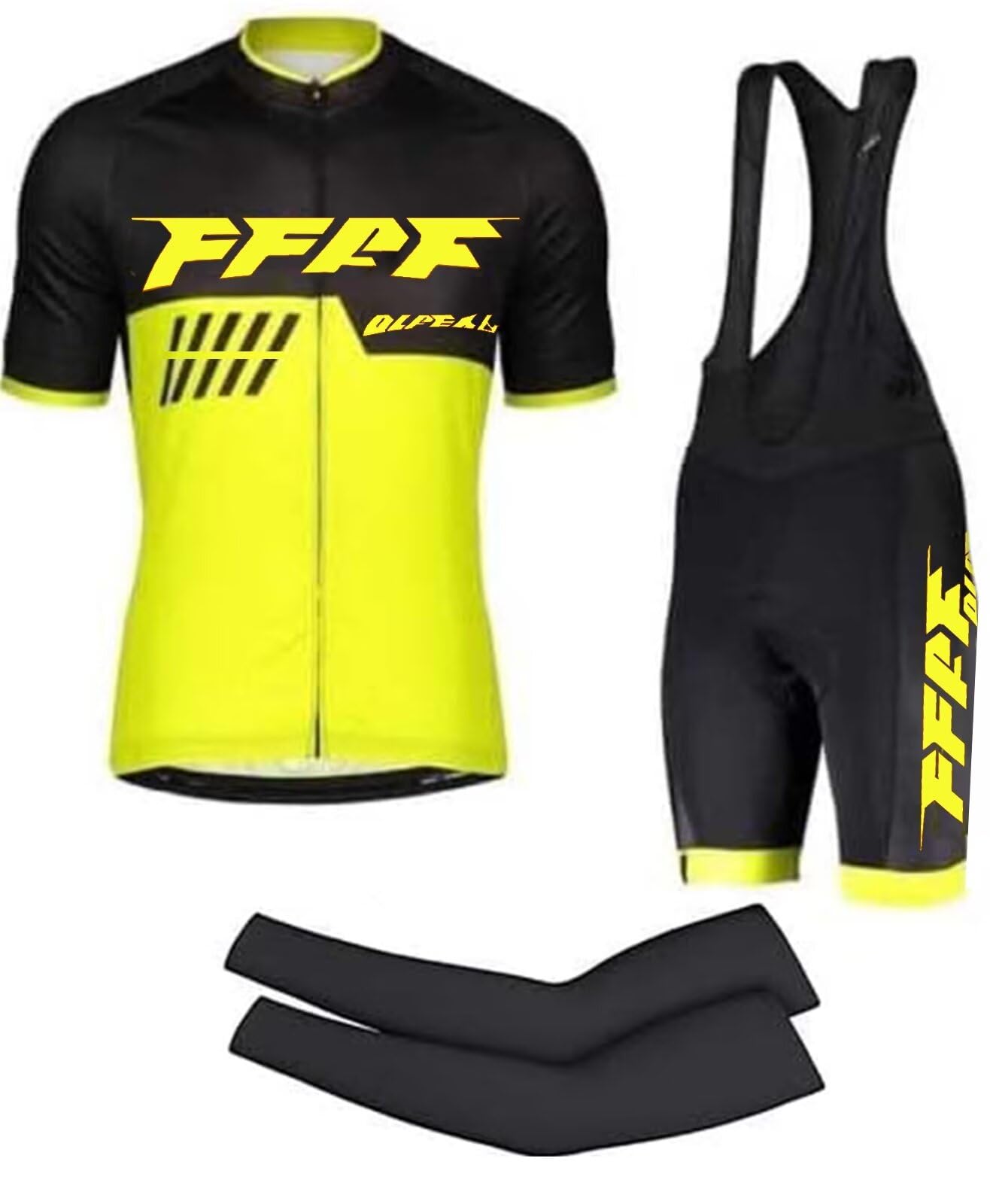 Conjunto de Maillot de Ciclismo,Ropa de Ciclismo Maillot Ciclismo Hombre Completo Camiseta + Pantalones Cortos 5D Gel Acolchado+ Mangas de Brazo (Yellow A,XL)