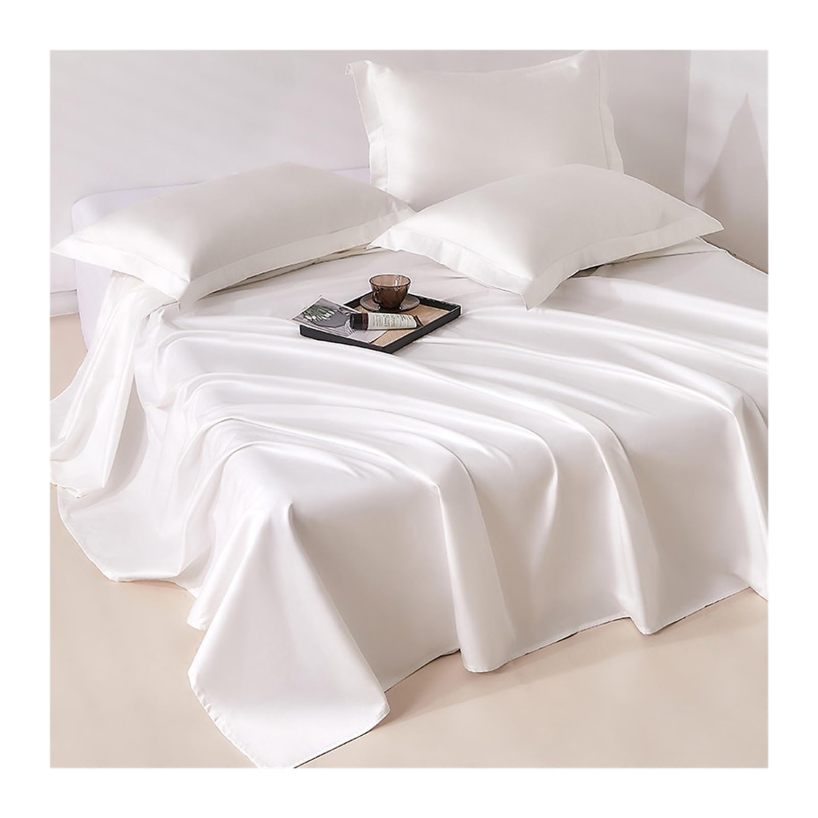 GBHMJU 300TC 100% Long Staple Cotton Flat Sheet Soft Sateen Weave Top Sheet(White,230x250cm+48x74cm x2)