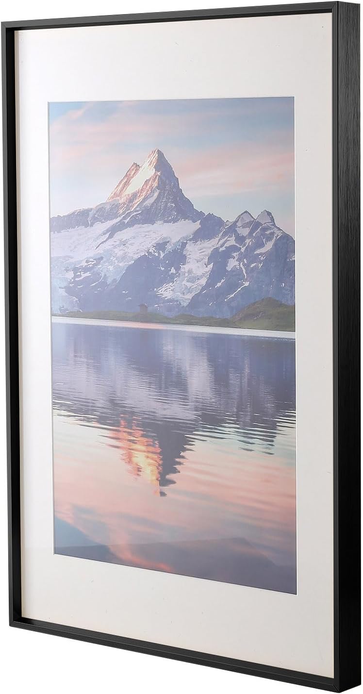 wyooxoo 20x30 Picture Frame Black Poster Frame,Display Pictures 18x24 with Mat or 20x30 Without Mat, Premium Metal Frame and Polished Plexiglass, Suitable For Wall Decoration