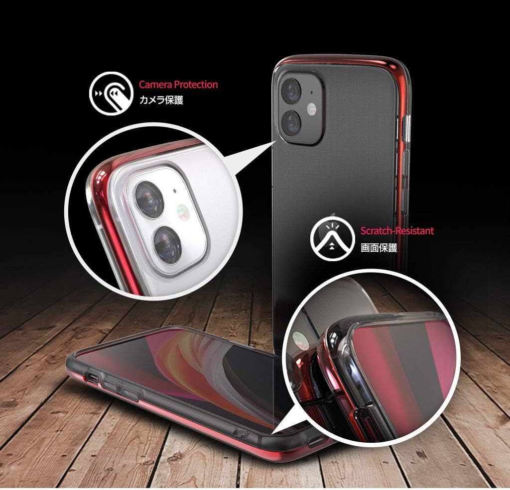 motomo MT20008i12P 2020 iPhone (6.1-inch) Case, Double Layer Structure, Clear, Soft, Hybrid, Shockproof, Qi Charging, Wireless Charging, Adhesive Mark Prevention, Chrome Black