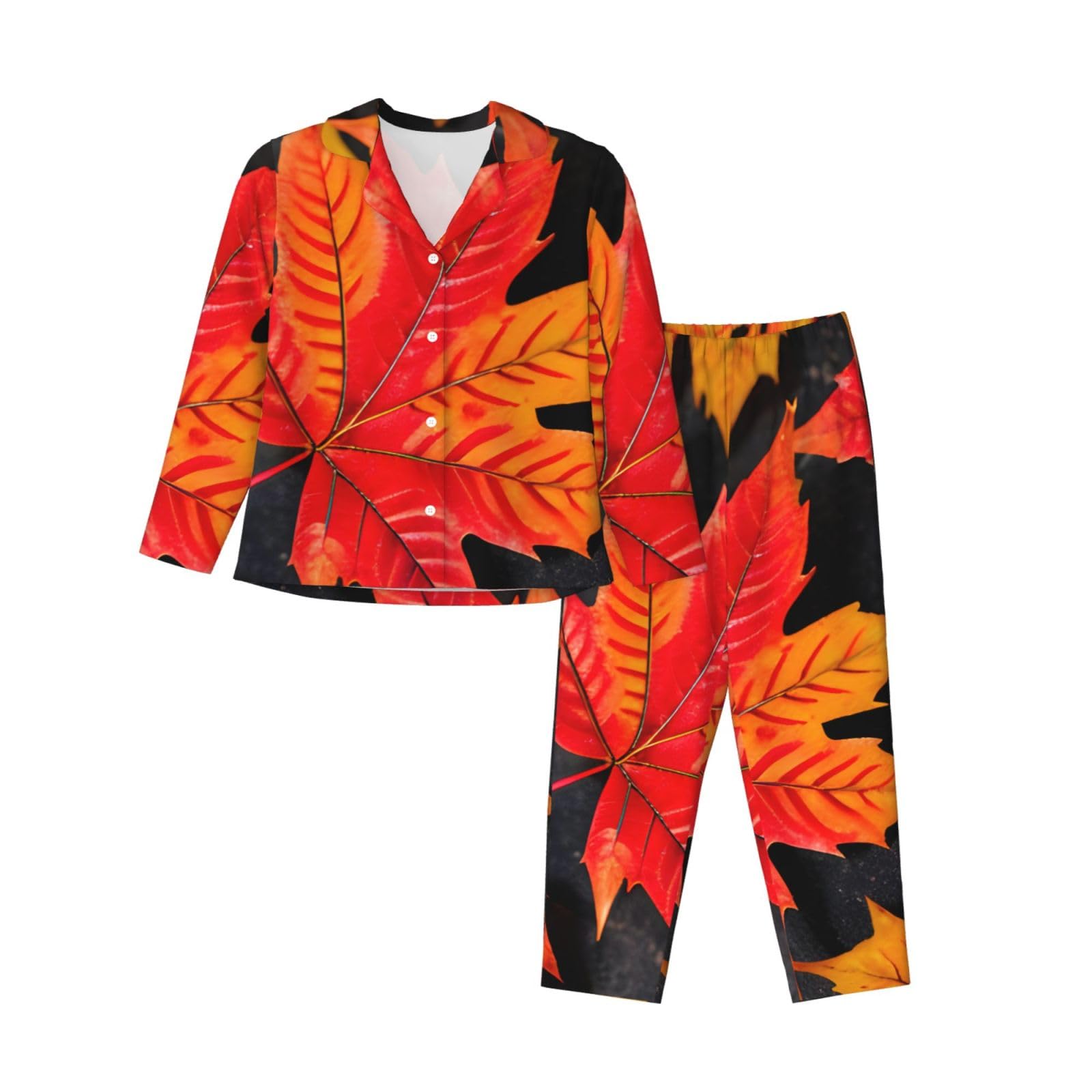 Autunno Foglie Rosse Stampa Delle Donne A Maniche Lunghe Pigiama Set Lounge Sleepwear Accogliente Nightwear Loungewear Tutti