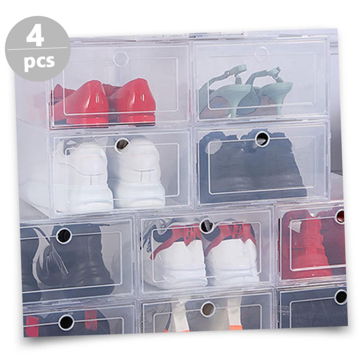 OUNONA 4Pcs Stacked Transparent Shoe Storage Containers Home Storage Cases for Shoes Easy Open Design for Organizing Men and Women Footwear Closet