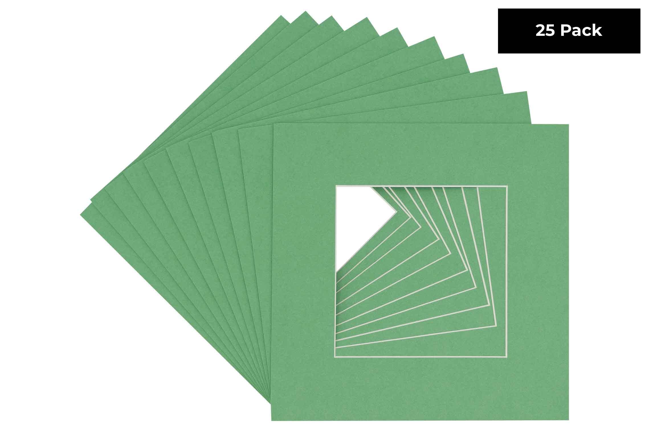 CountryArtHouse Turf Green Jade Acid Free 24x24 Square Picture Frame Mat with White Core Bevel Cut for 8x8 Pictures - Fits 24x24 Frame - Pack of 25 Matboards