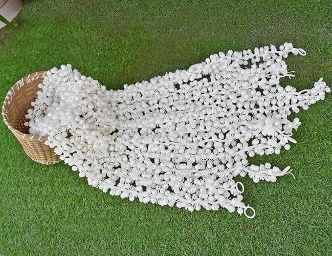 Image of Rajasthan Kraft Handmade Pack of 6 Jasmine Garland (5 Feet Each) Artificial Mogra Flower Mala Strings for Home, Festival & Event Decor, Diwali, Reusable, Lightweight & Realistic Long Floral Strings