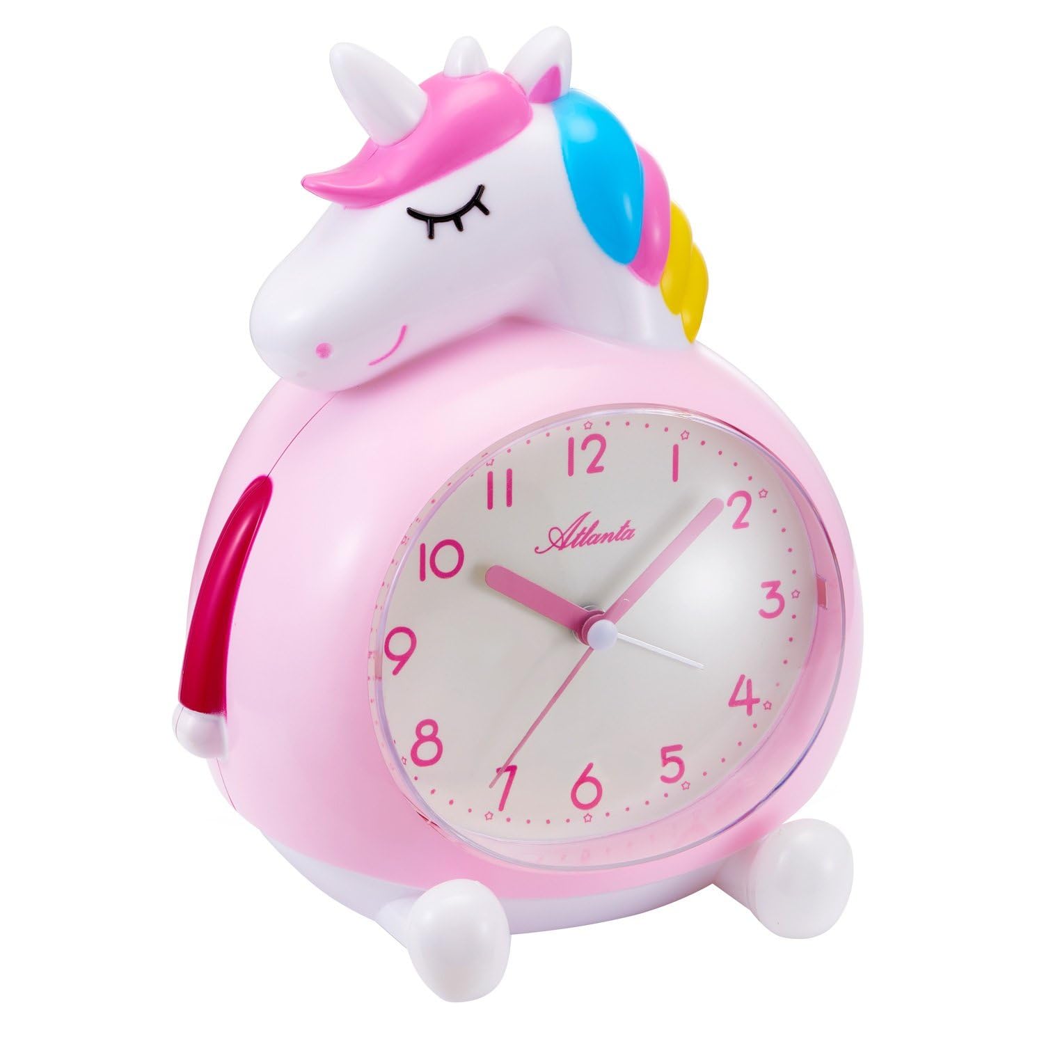Atlanta Kinderwecker ohne Ticken mit Musik + Radiergummi Einhorn - 2163/17 Rad (Rosa)