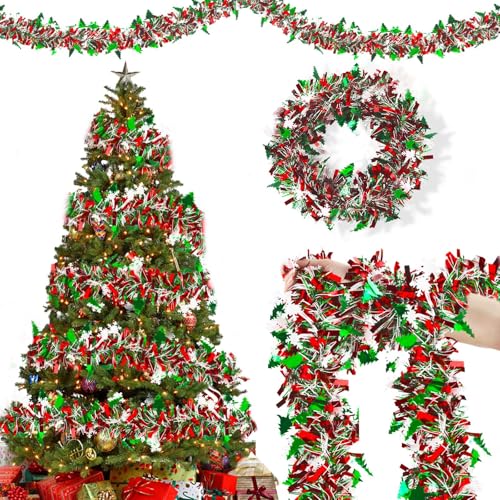 SilverChry Guirnalda de Oropel de Navidad, 5 * 2m Espumillón Navideña, Guirnaldas de Navidad para Navideña, Halloween, Bodas, Decoración de Fiestas