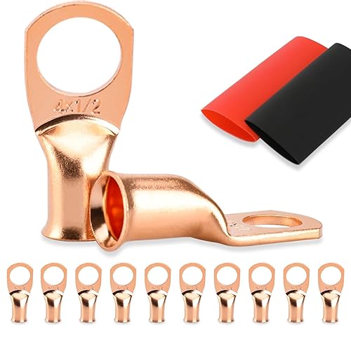 Miniatura 41 de 10 extremos de cable de batería, conectores de alambre de calibre 8, lengüetas de alambre de cobre 3/8, ojales de cobre desnudos con tubo