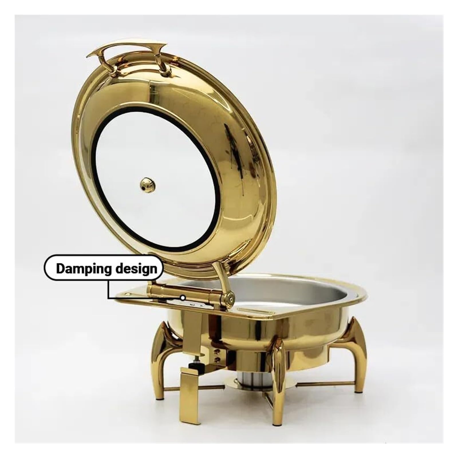 Scaldavivande Rotondi Commerciali for Buffet Cucina a Buffet | Con coperchio in vetro e cerniera ammortizzante – Scaldavivande for feste a buffet(Gold)