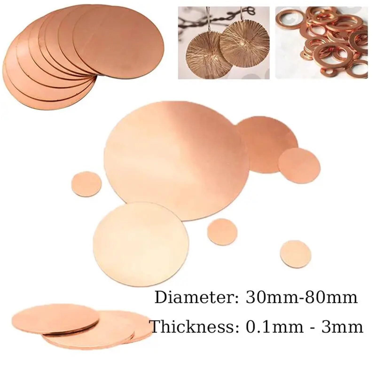 T2 Reines Kupfer, runde Scheibe/Platte, Dicke 0,1 mm bis 5, Durchmesser 30, 31, 32, 33, 34, 35 – 50 Für Schmuck Diy Handwerk(1.5x80mm 2pcs)