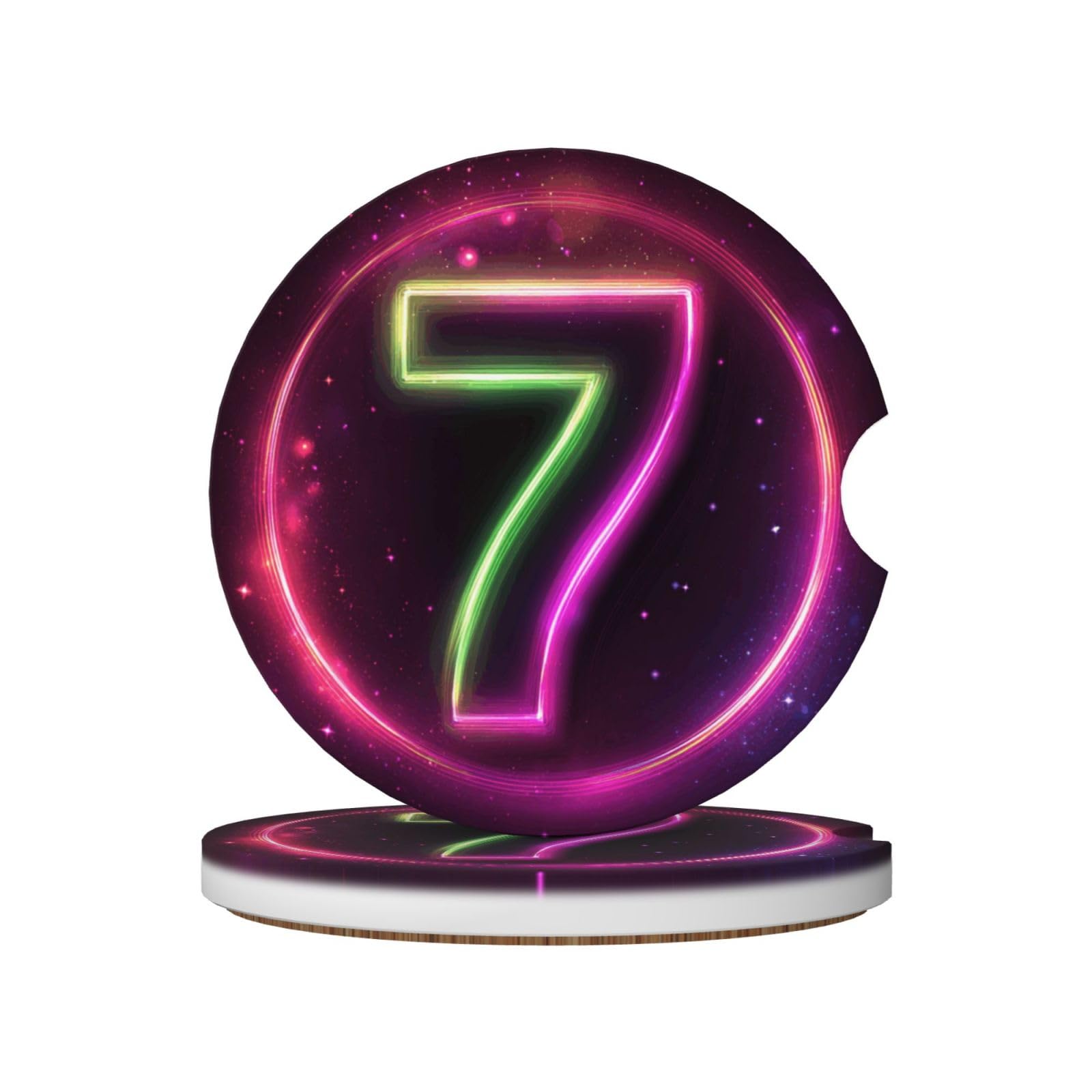 Neon Number 7 Glowing Pink Green Light Ceramic Coasters,2pcs