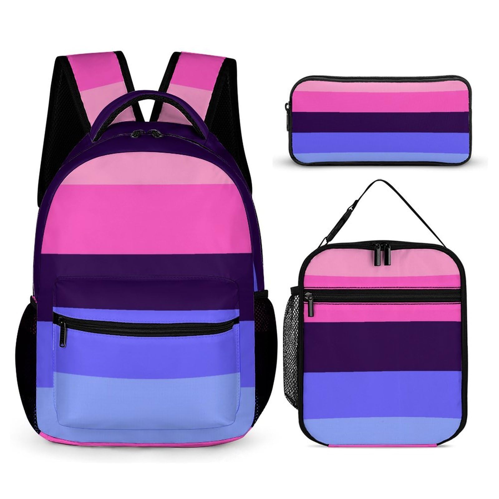 Sac à dos avec boîte à lunch, sac de rangement, drapeau LGBT, ensemble sac à dos omnisexuel et trousse de maquillage