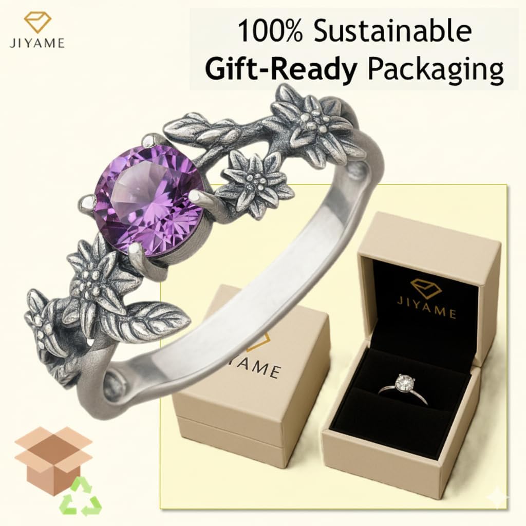 Vintage Birthstone Ring in 925 Sterling Silver | Round Cut Gemstone Ring | Floral Art Deco Statement Ring | Handmade Victorian Jewelry Gift for Her and Him | Nature-Inspired Unisex