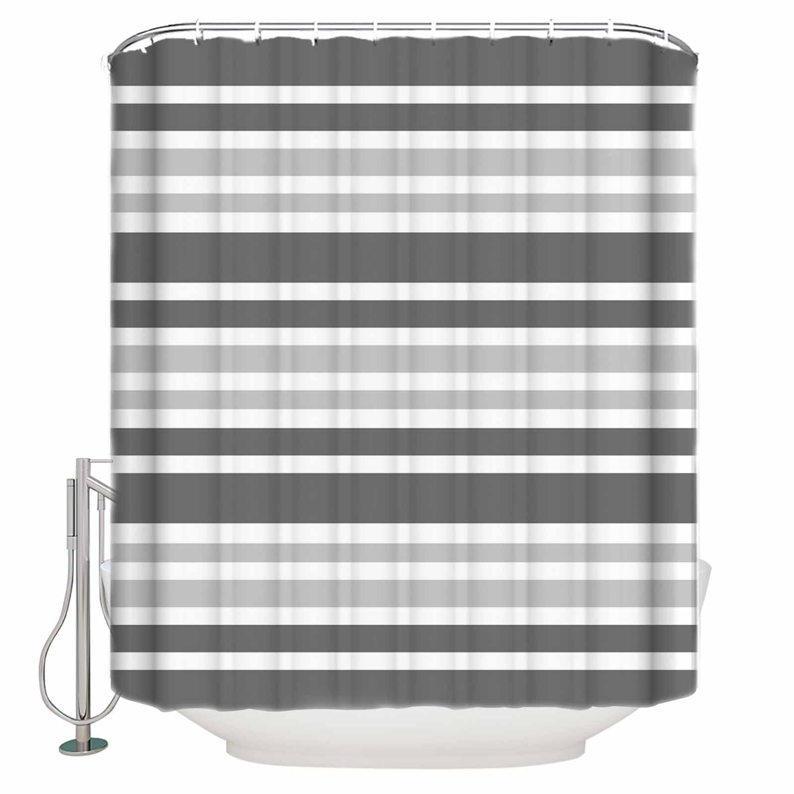 QueenKer Striped Shower Curtain Gray Gradient, Gray and White Striped Shower Curtain with Hooks for Bathroom Waterproof Bath Curtains for Home Hotel,