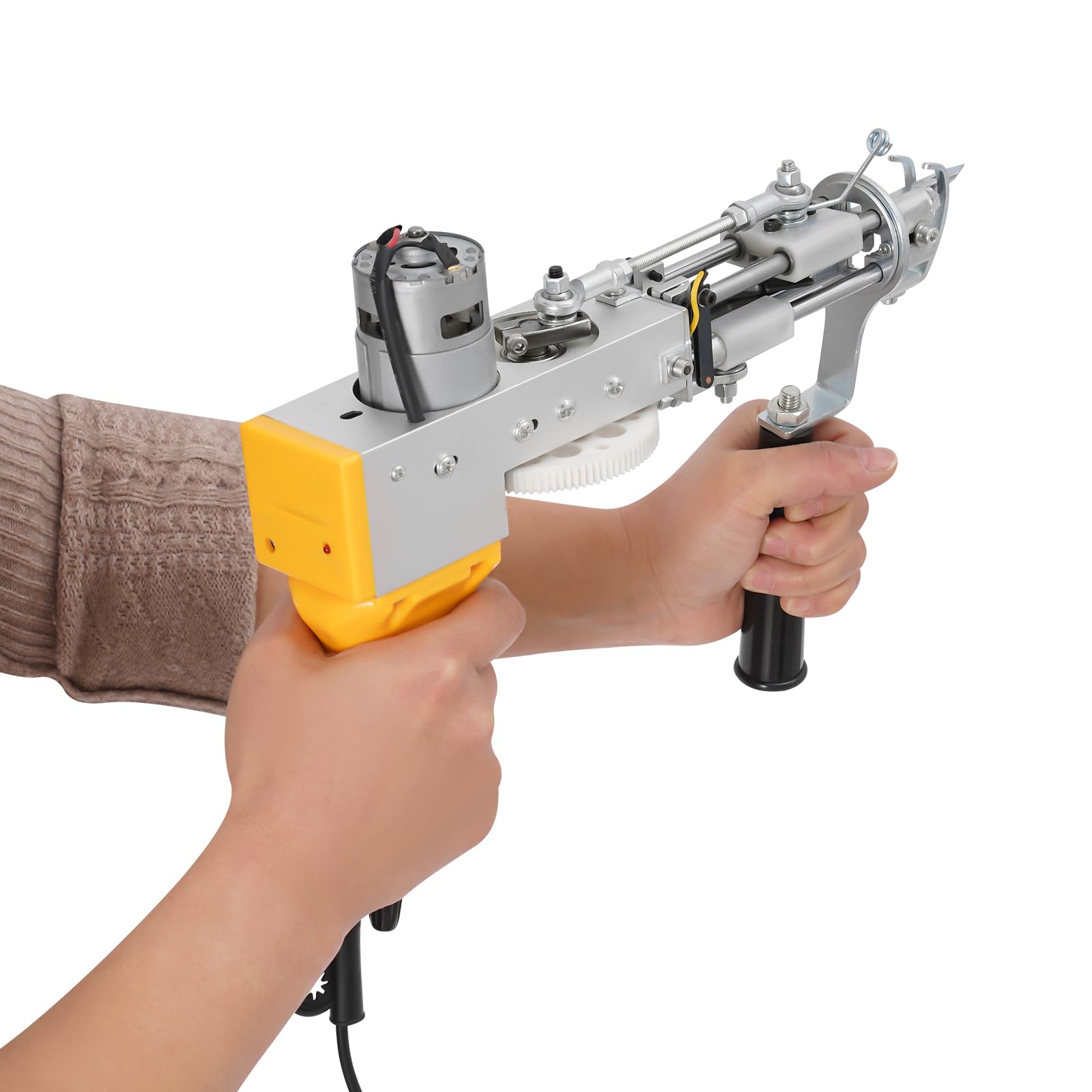 Pistolet do tuftingu 100 W bezszczotkowy silnik, tryb cięcia i pętli 2 w 1, regulowana grubość dywanu, do samodzielnego projektowania dywanów (żółty)