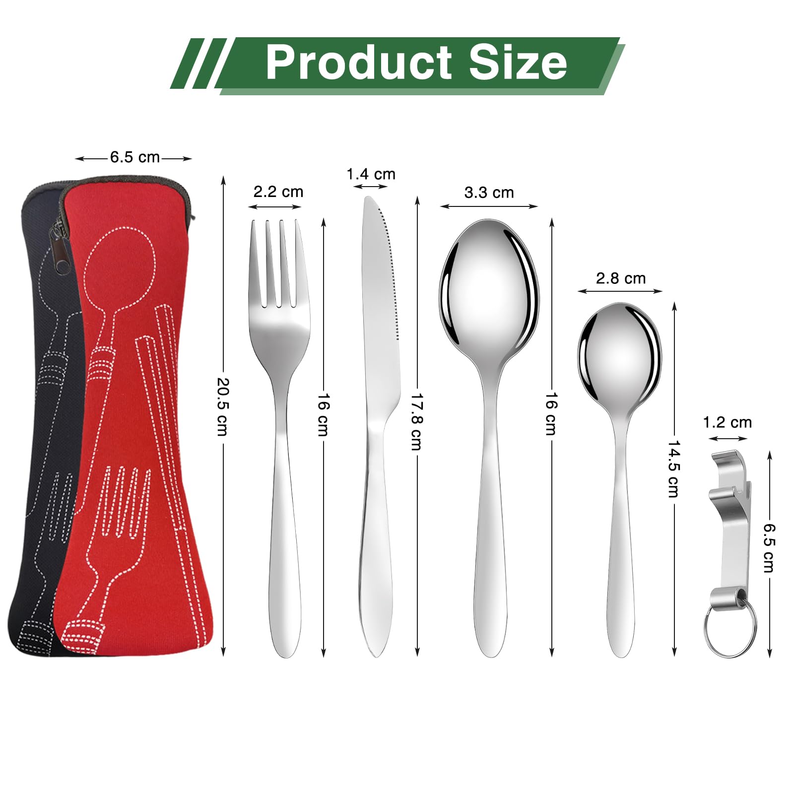 Set Posate Da Viaggio In Acciaio Inox 5 Pezzi Con Custodia – Forchetta, Coltello, Cucchiaio E Apribottiglie, Per Picnic E Campeggio - 5