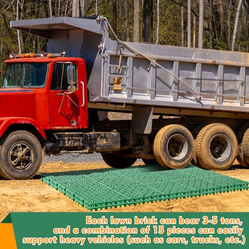 Image of 20 Pcs Ground Protection Mats, Green Interlocking 15.7 x 15.7 in